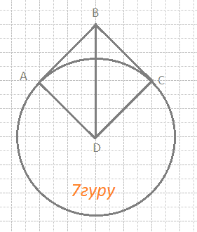 Восстанови квадрат АВСD по его диагонали ВD = 4 cм. Построй окружность с центром в точке D и радиусом DC.