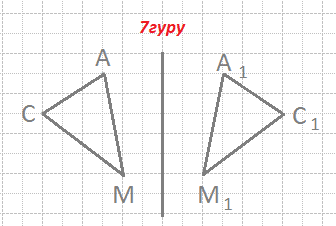 Соедините данные точки отрезками так, чтобы получился треугольник ACM. Постройте фигуру, симметричную треугольнику ACM.